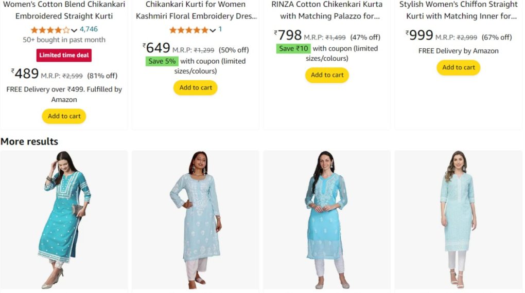 Blue Chikankari Kurta for Women