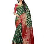 Dark Green Saree With Red Border