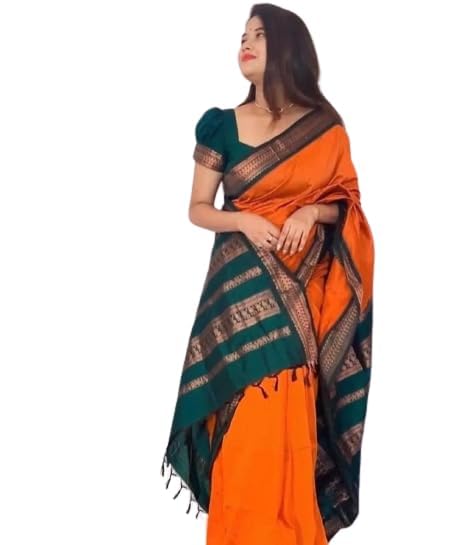 Orange Saree with Green Border