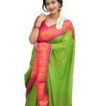 Parrot Green Silk Saree With Pink Blouse