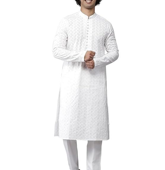 Chikan Kurta For Men White