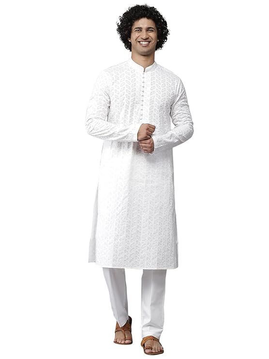 Chikan Kurta For Men White