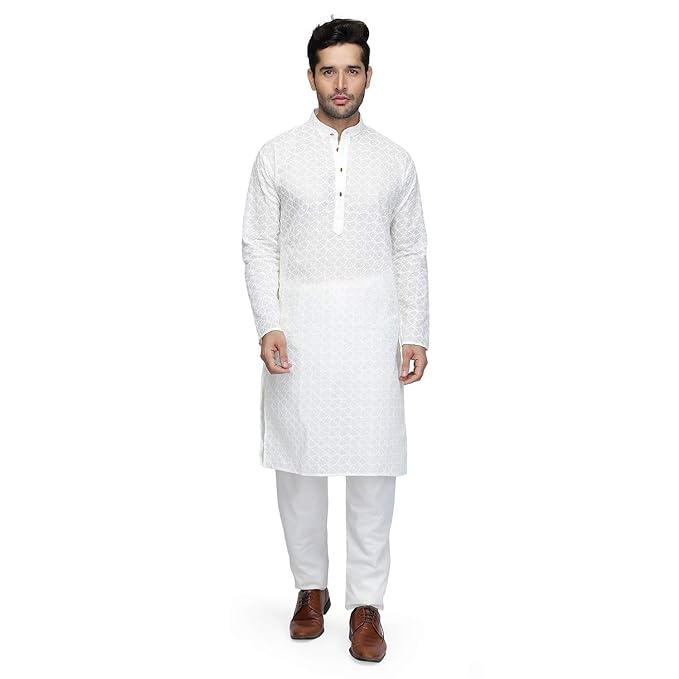 Chikan Kurta For Men White