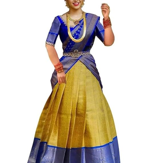 Blue And Yellow Half Saree