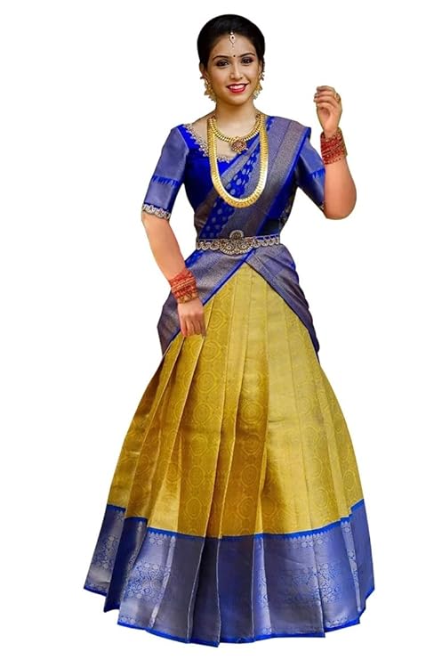 Blue And Yellow Half Saree