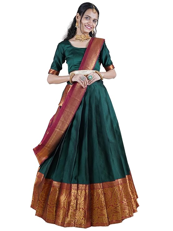 Dark Green Half Saree Combination