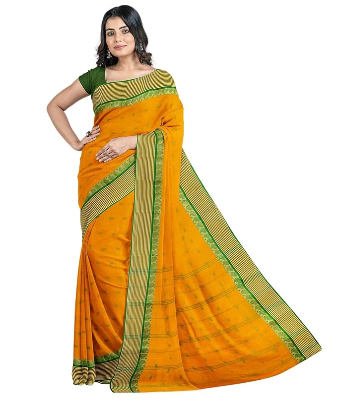 Orange Saree with Green Border