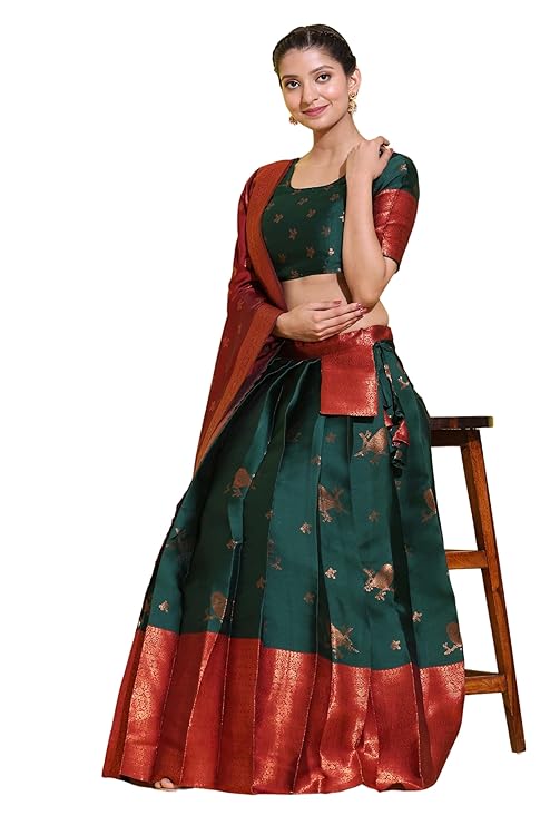 Dark Green Half Saree Combination